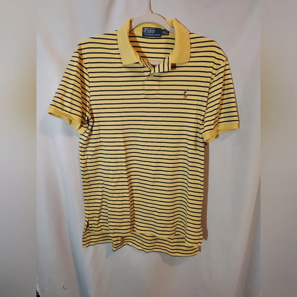 Ralph Lauren Yellow and Navy Striped Polo Shirt - Picture 1 of 6